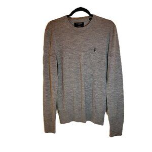 All Saints Men's Mode Crewneck Sweater 100% Merino Wool Gray Medium